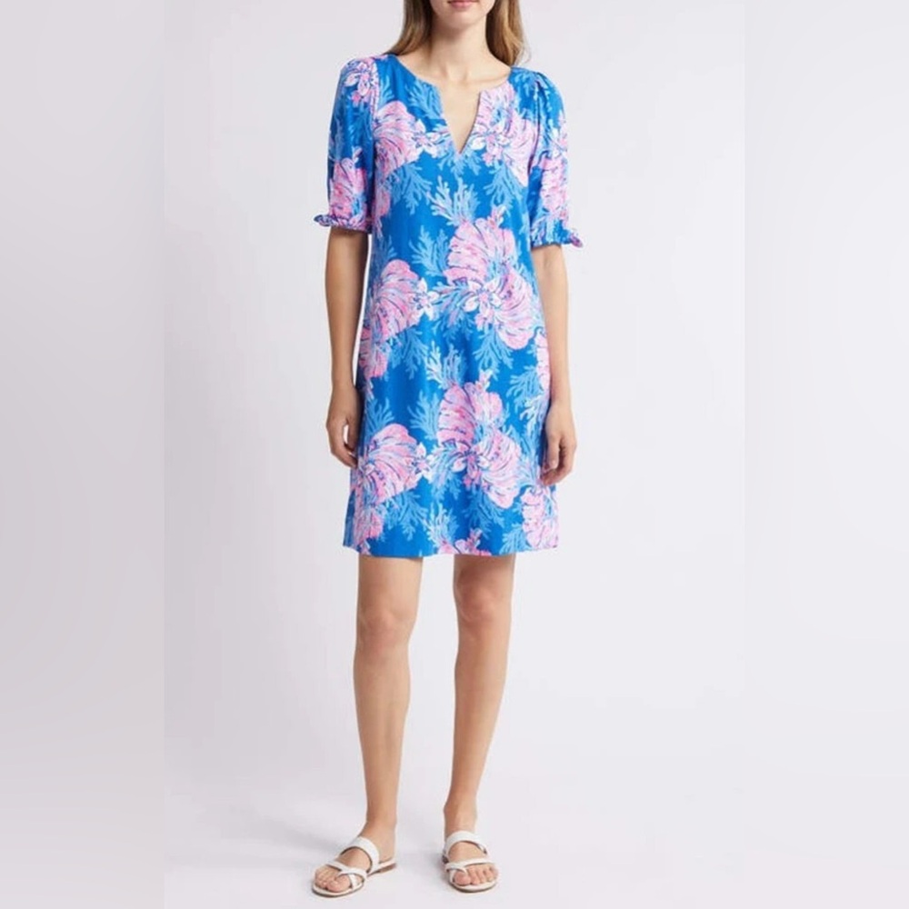 Lilly Pulitzer Blue Mini Dress with Pink Floral Print